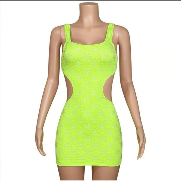LOVERS + FRIENDS In My Moment Mini Dress Size XS Bodycon Cutouts Neon Green - Picture 1 of 13